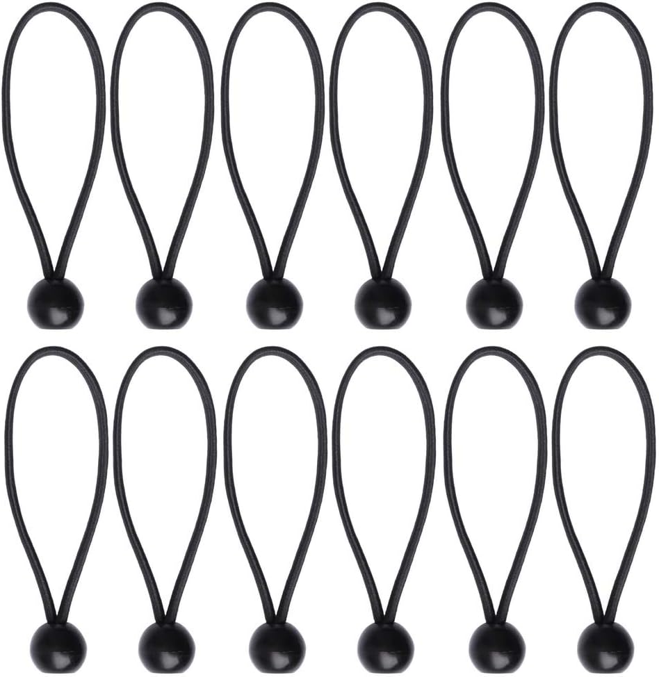 Nuoshen 12 Pcs Black Tarpaulin Bungees Balls for Banner, Tarp, Pavilions, Tents, Bungee Hooks, Holder, Flag Poles