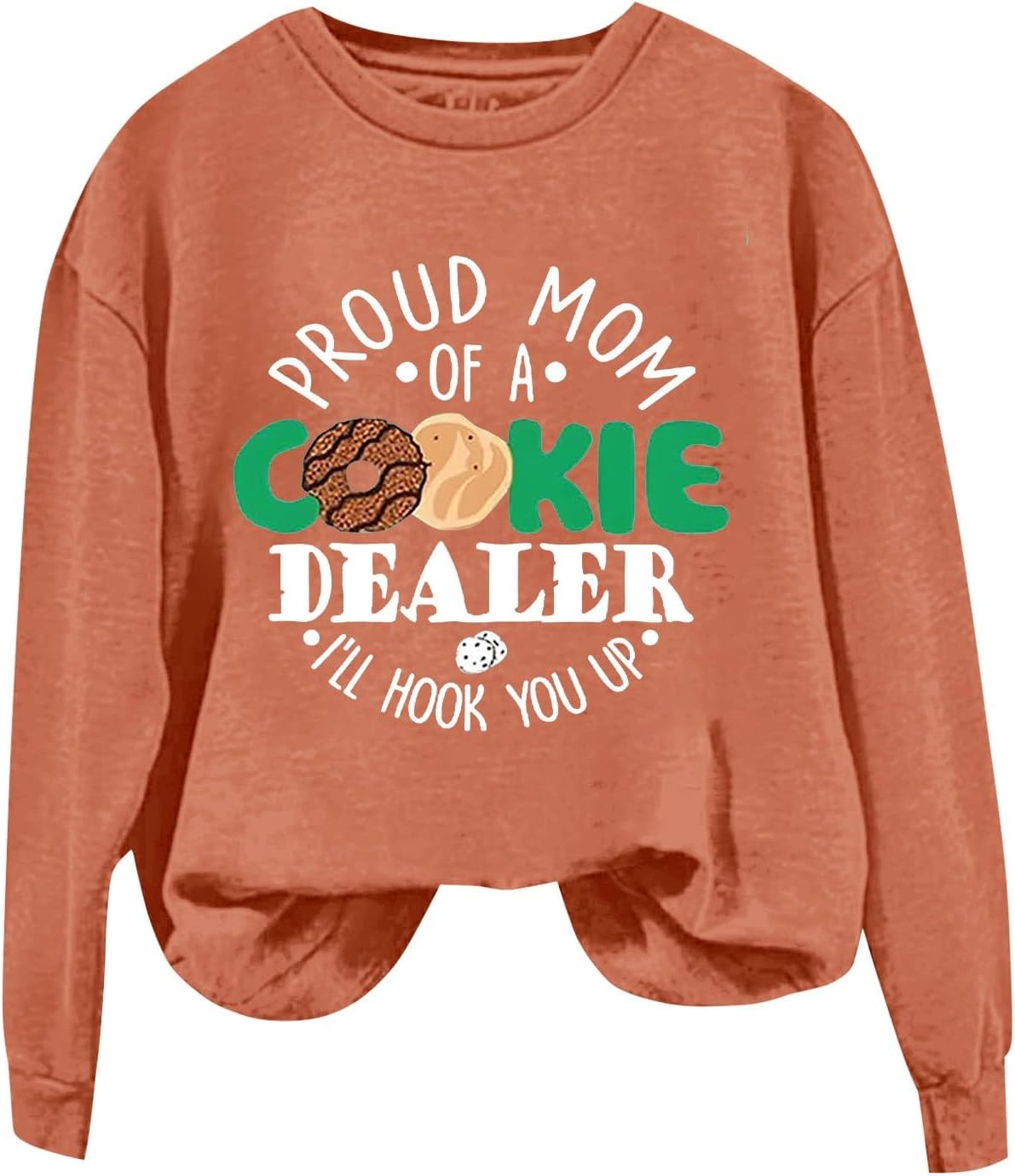 Sweatshirt for Womens Fashion Women's Fashion Round Neck Long Sleeved Proud Mom Of A Cookie Dealer I'll Hook You Up Letter Printed Top Sweater Plus Size Sweatshirts Women