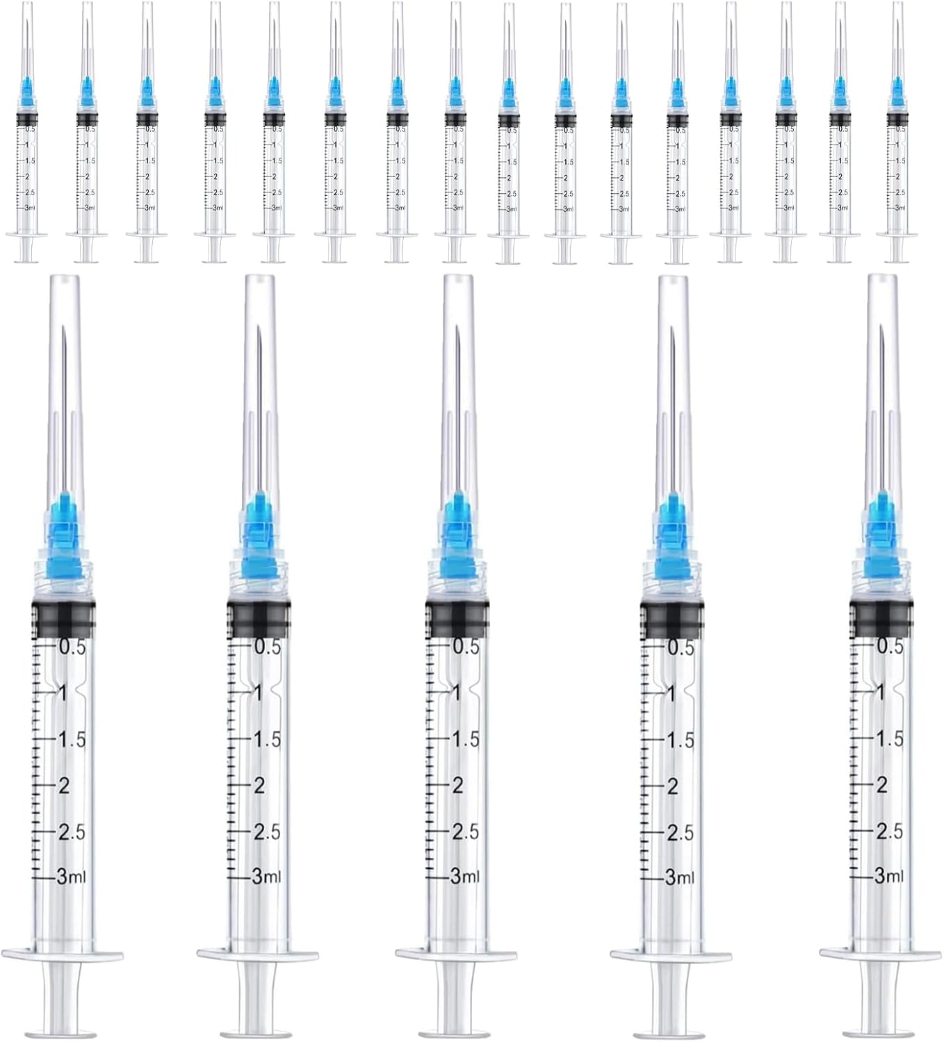 20pcs Syringe for Injections, 3ml Syringe Sets, Blue Injections for Laboratory Use, Precise Measurement for Research and Analysis