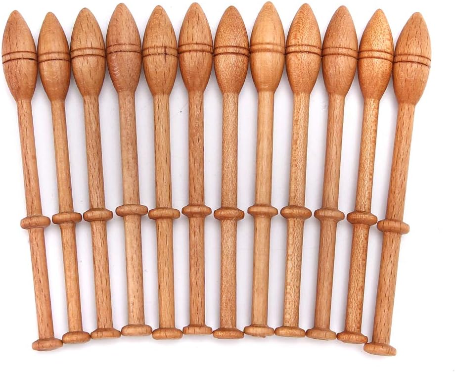 Bobbin Lace Kit,Portable 12Pcs Craft Knitting Needle Weaving Tool Wooden Antique Vintage French Artisan Craft Turned Wood Weaving Tools for Beginner and Professional Lace Making