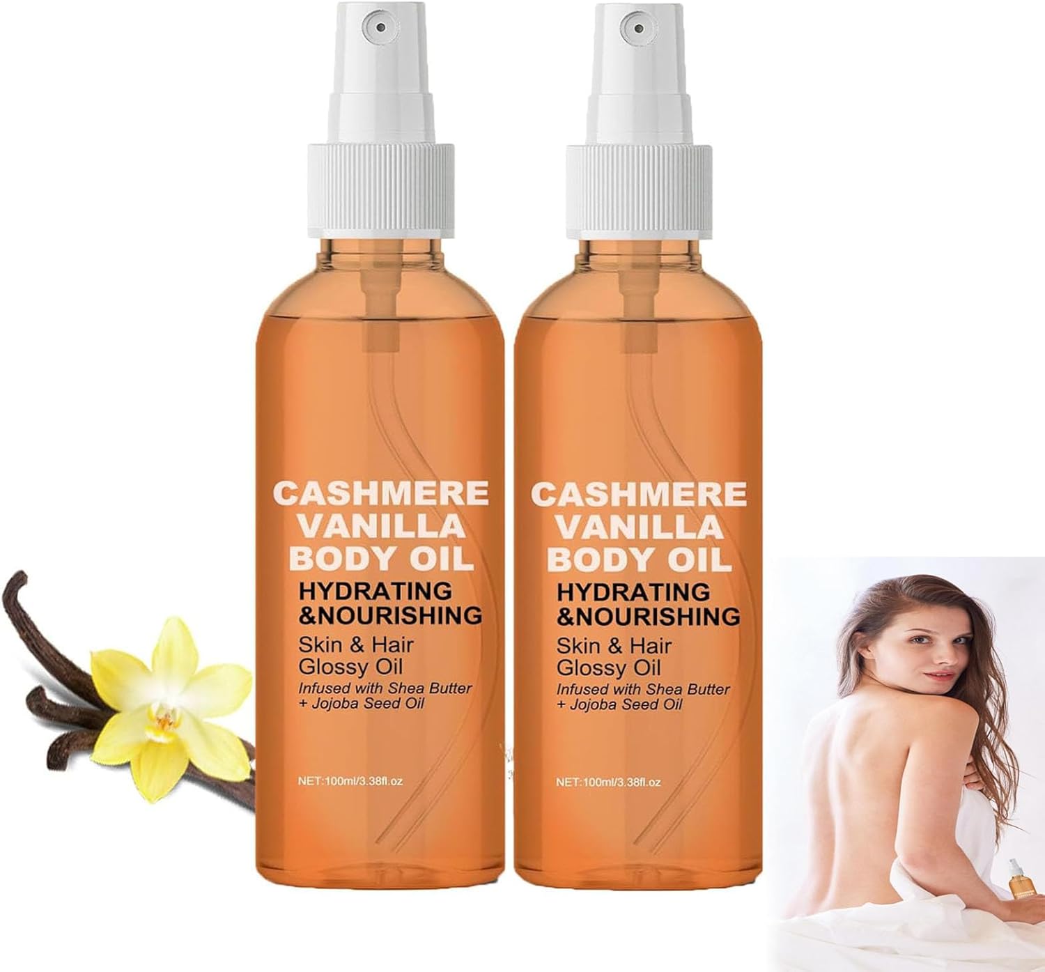 Vanilla Cashmere Body Oil, Body Brightening Oil Repairs Dull Skin Hydration Locks In Hydration Nourish Brighten And Even Out Skin Tone, Vanilla Cashmere Lotion Mist Spray for All Skin Types (2)