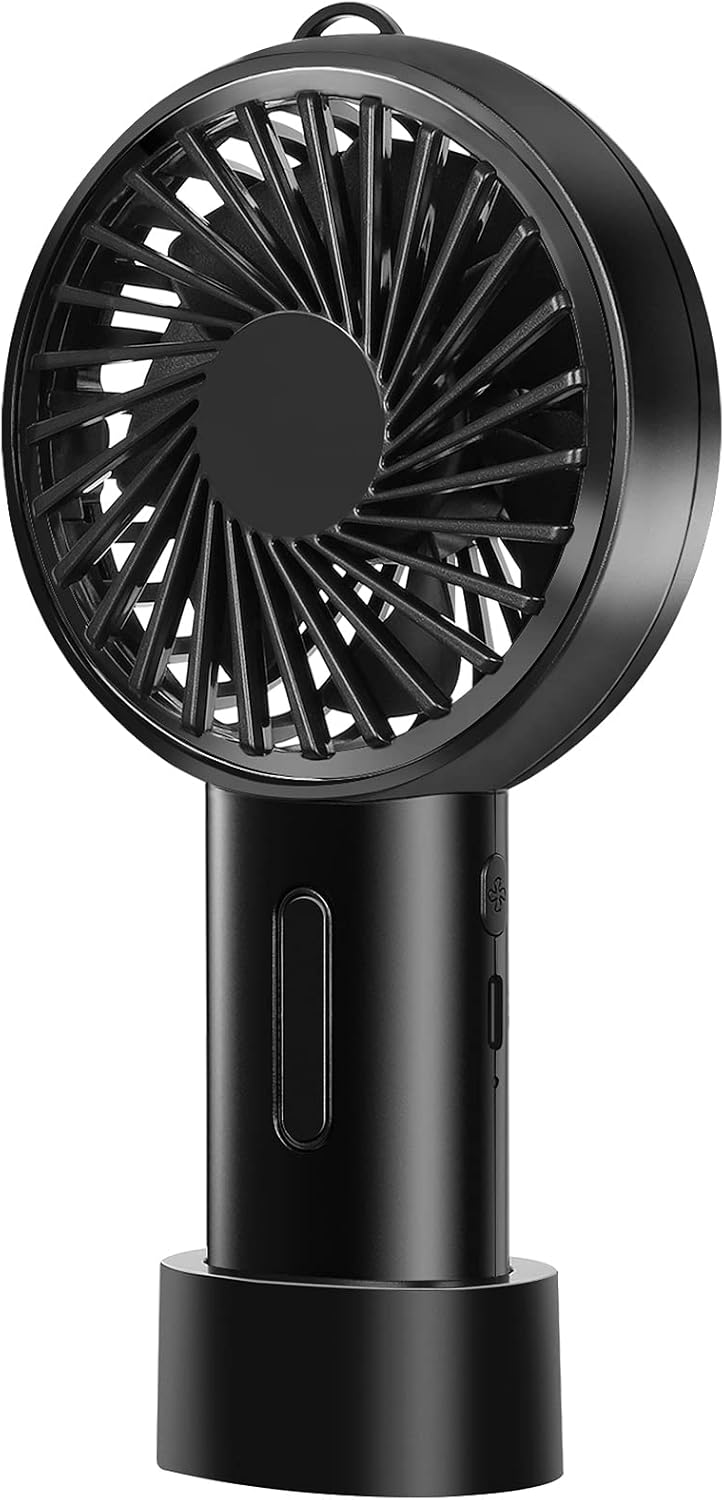 Acte Mini Handheld Fan，With 3 speeds adjustable angle, Portable Hand USB Rechargeable Battery Fan with Removable Base, Lightweight Personal for Girl Women Men Home Camping Travel (Black)
