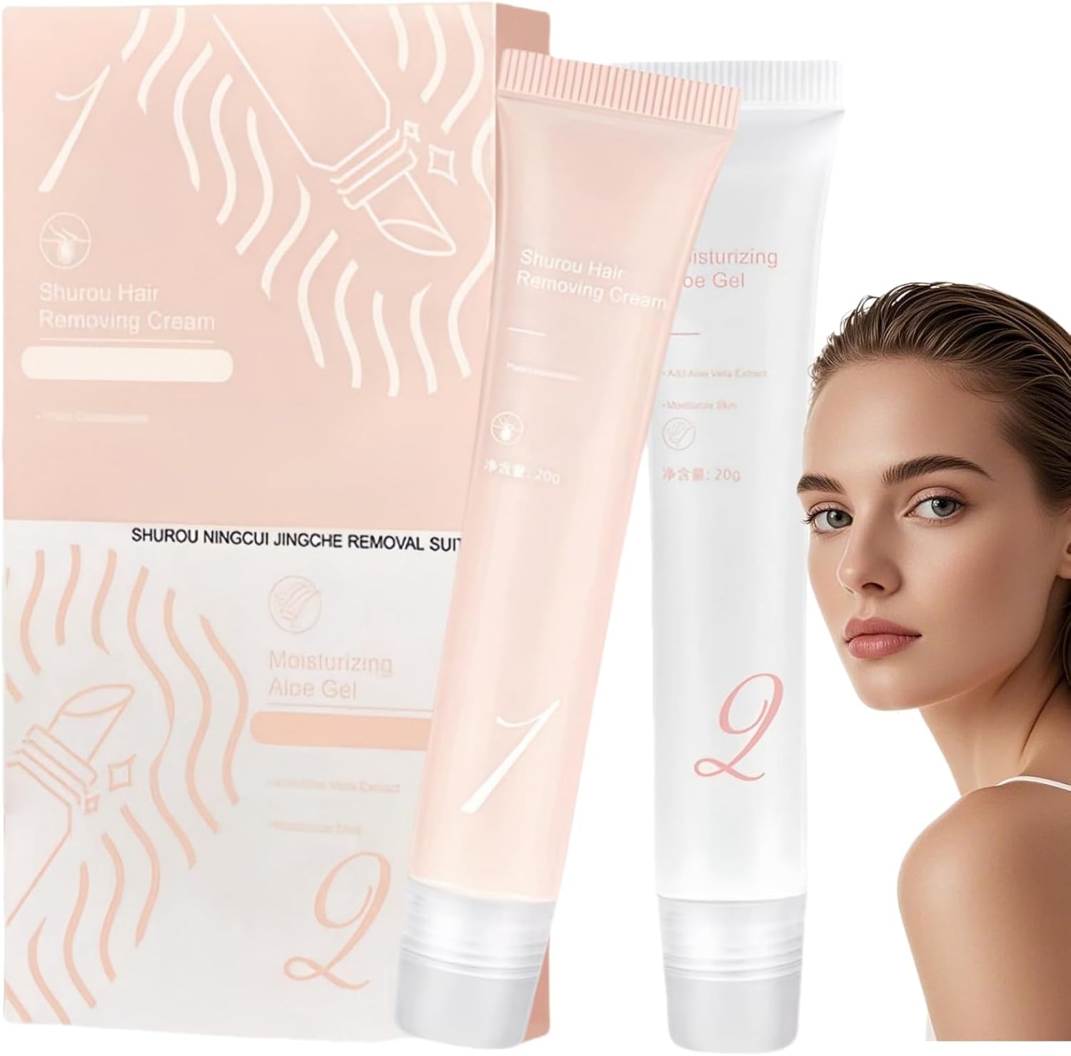 2Pcs Hair Removal Cream Set,Lip Hair Rem/over for Women,Moisturizing Painless Hair Remo/val Cr/eam,Ladies Face Hair Remov/er,Upper Lip Hair Remover,Soothing Depilatory Cream,Face Hair Removal
