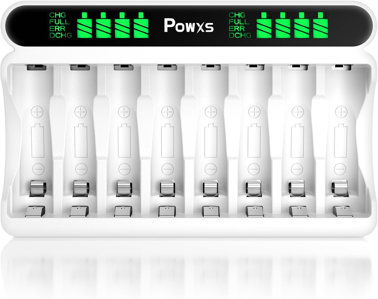 POWXS AA AAA Battery Charger, 8-slot Battery Charger for AA & AAA Ni-MH Ni-CD Rechargeable Batteries, with LCD Display and USB-C Input Fast Charging Function, Intelligent Battery Detection Technology