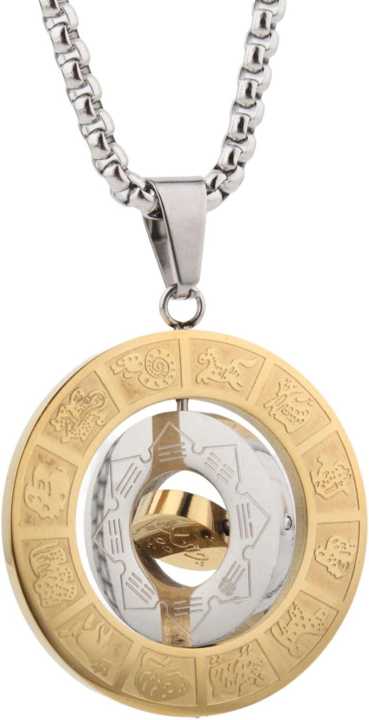 Chinese Zodiac Coin Rotating Necklace for Men Women,Gold Round Disc Handmade Animal Pendant with 23.6+1.96" Stainless Steel Chain