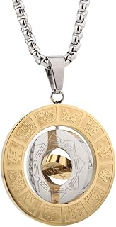 Chinese Zodiac Coin Rotating Necklace for Men Women,Gold Round Disc Handmade Animal Pendant with 23.6+1.96" Stainless Steel Chain