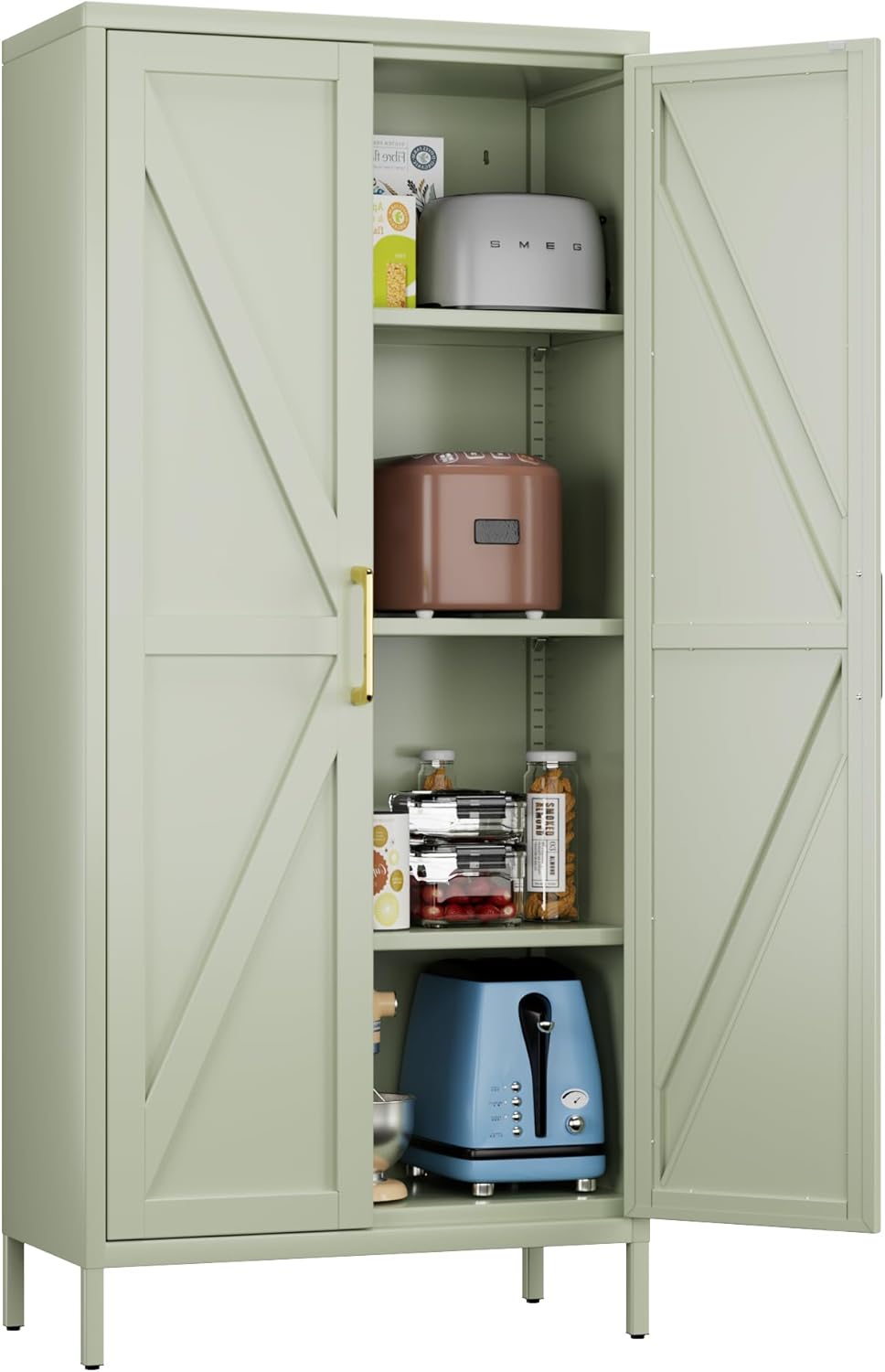 SUPEER Metal Storage Cupboard with 2 Doors and 3 Adjustable Shelves - 155cm Kitchen Pantry Storage Cabinet, Steel Cabinet Locker for Kitchen, Living Room, Dining Room(Aqua)