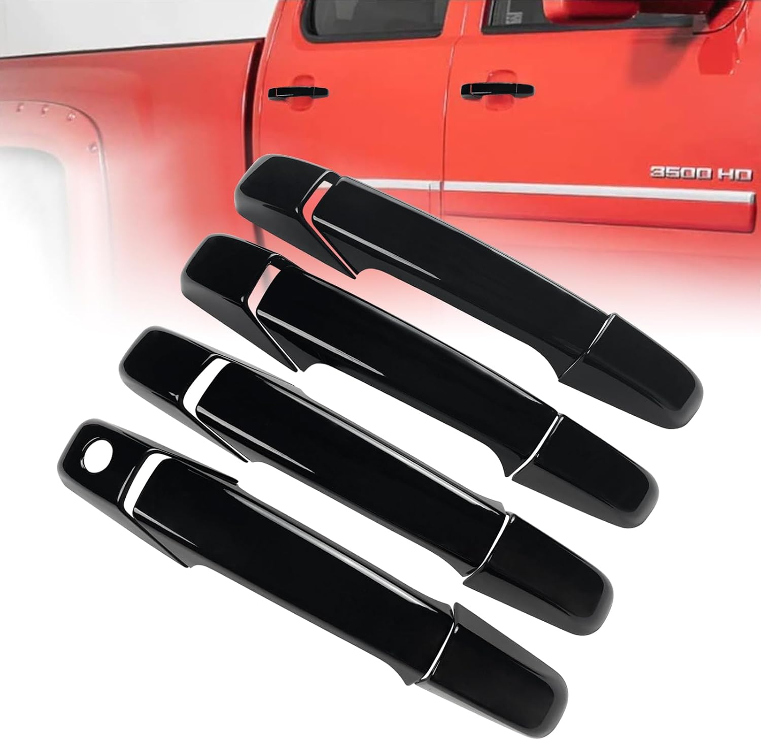 Door Handle Covers Compatible with Chevrolet Silverado Tahoe Suburban Avalanche 2007-2013 GMC Yukon Sierra 2007-2014 Escalade 2007-2014 Without Passenger Keyhole Glossy Black 12pcs