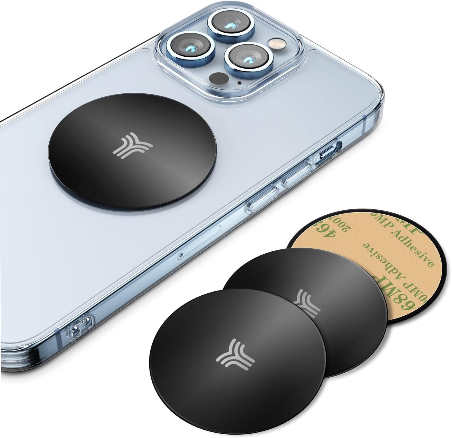 YOSH Thin Metal Plates Replacement Mount Plate Kits with Strong Adhesive for Phone Magnetic Car Holder, Phone Magnet Sticker, Compatible Magnetic Car Mount, Pack of 4, Round, Black