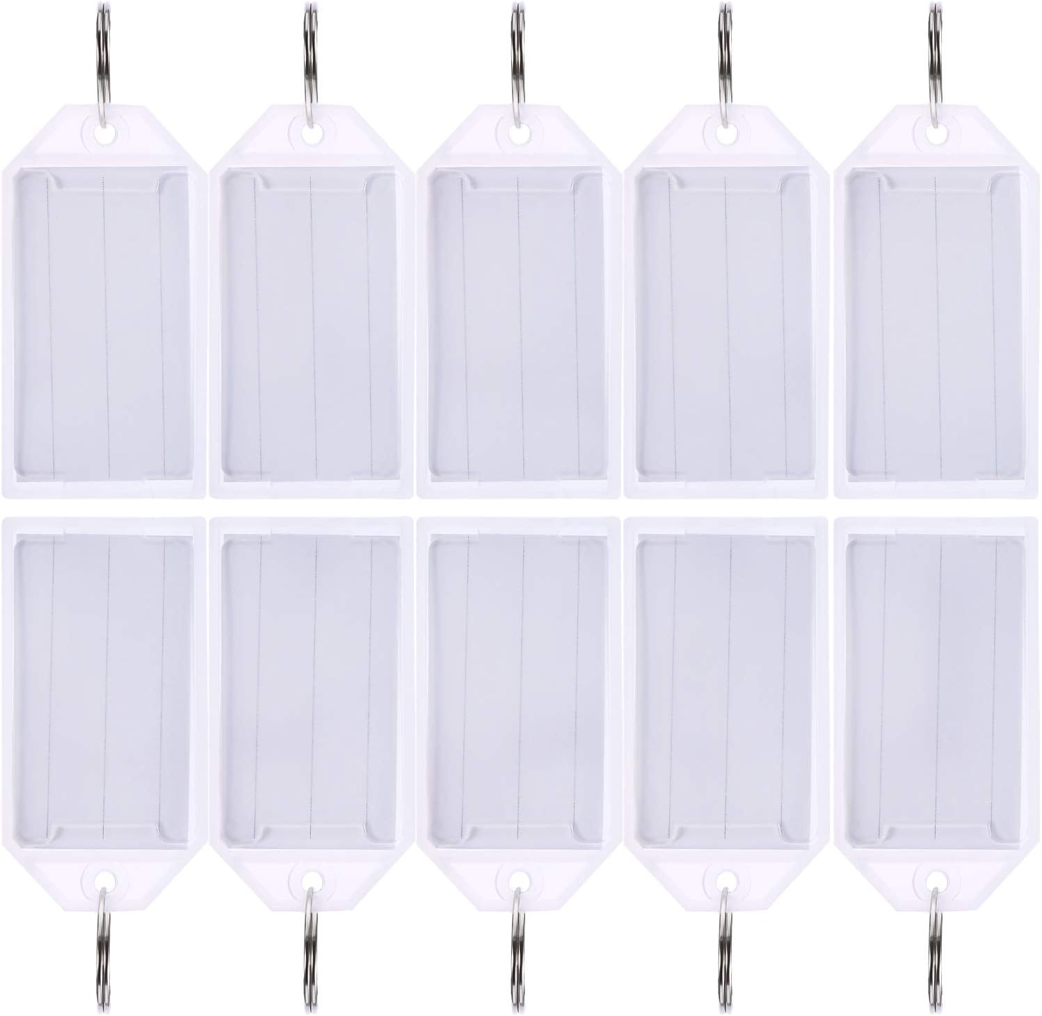 TecUnite 50 Packs Tough Plastic Key Labels with Ring Blank Name Tag White Luggage Tags