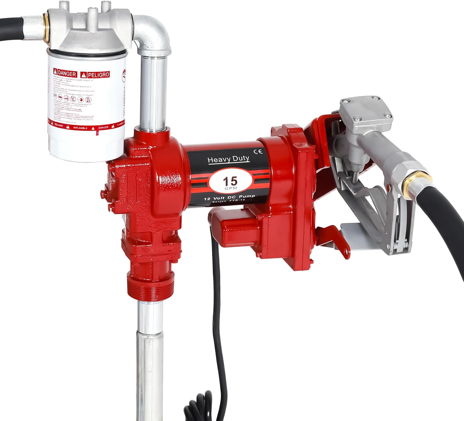 SUPERFASTRACING 15GPM 12V Fuel Transfer Pump DC Gasoline with Nozzle Kit for Gas Diesel Kerosene Red with Particulate Filter