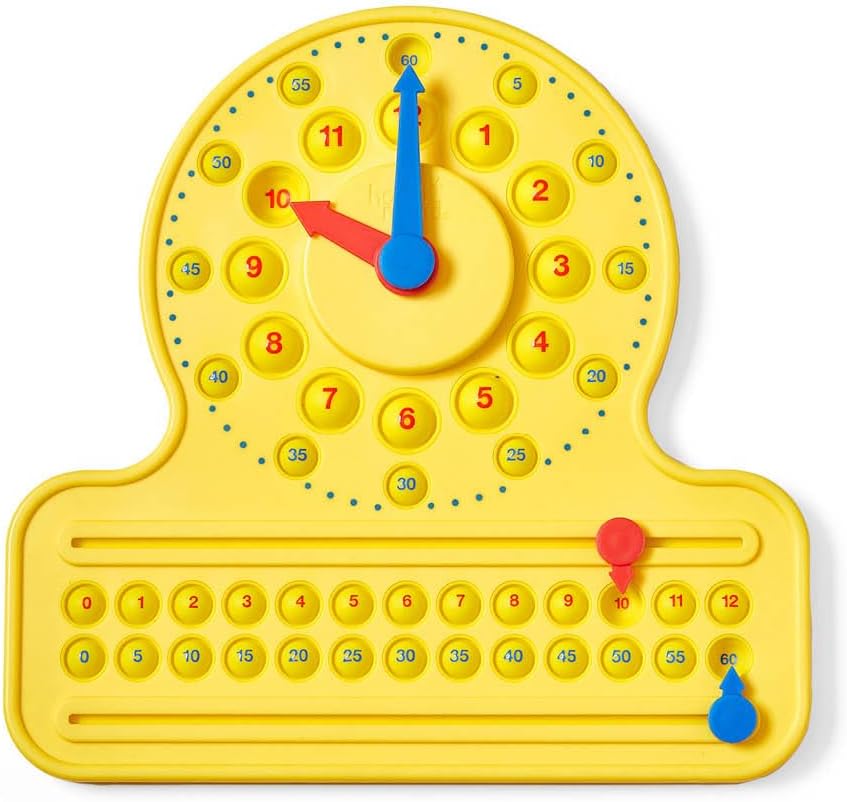 hand2mind NumberLine Clock Sensory Bubble Popper, Push Pop Fidget Toys, Learn to Tell Time, Telling Time Teaching Clock for Kids, Fidgets for Classroom, Math Toys, Kindergarten Learning Activities
