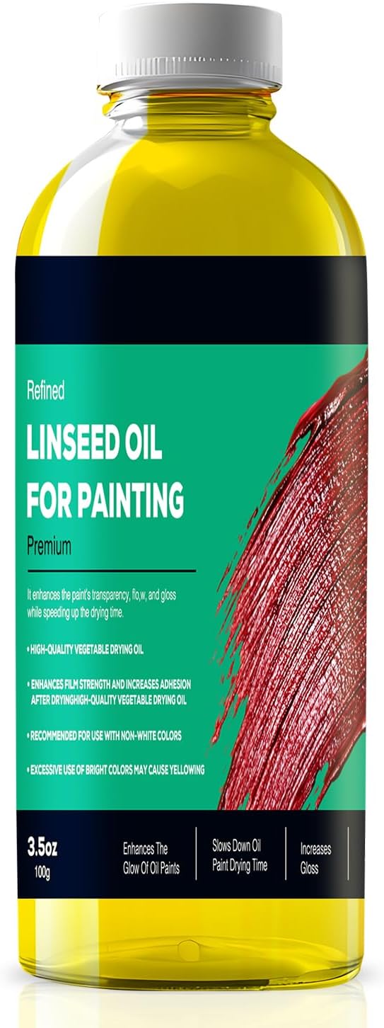 Linseed Oil for Painting, Refined Linseed Oil for Thinning Oils, Artists, Painting Thinner, Professionals - 3.5oz