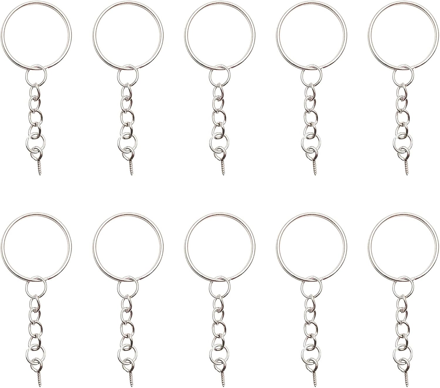 Split Keyring with Chain, 10Pcs Key Ring Blanks, Metal Keychain Rings, Key Ring Hoops with Jump Rings and Screw Eye Pins, DIY Keyring Making Kit, Silver