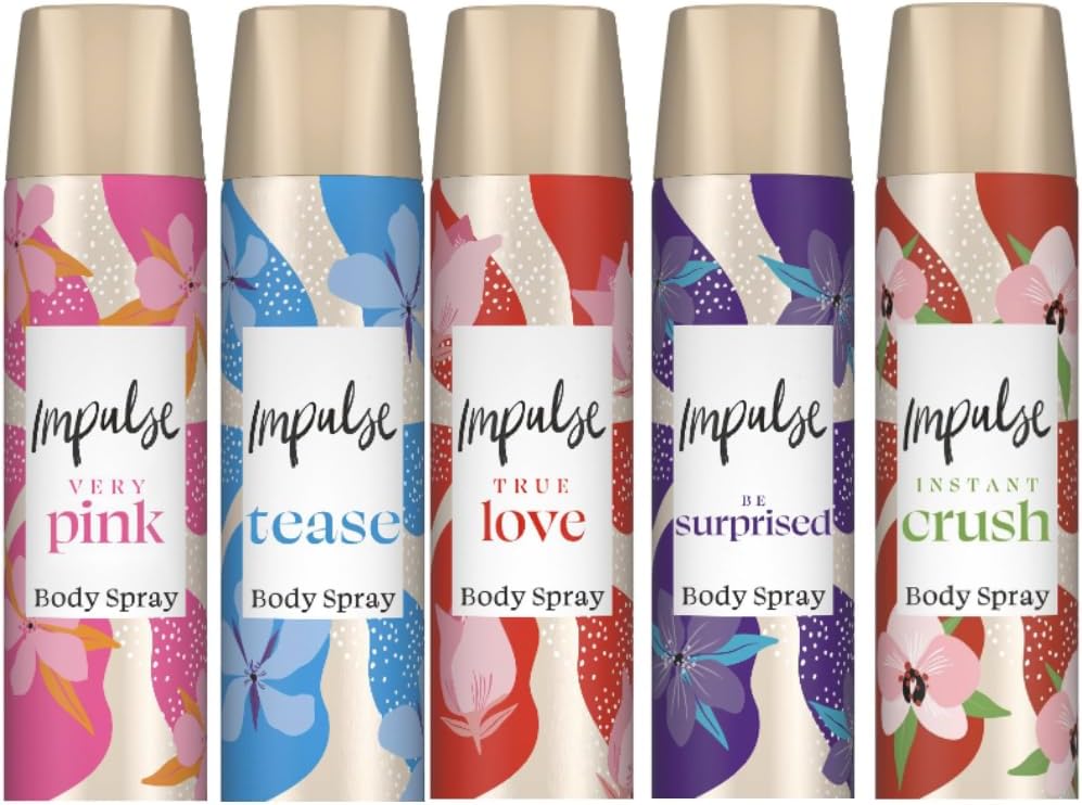 Impulse 75ml Body Spray 5-Pack - Tease, Very Pink, True Love, Be Surprised, Instant Crush