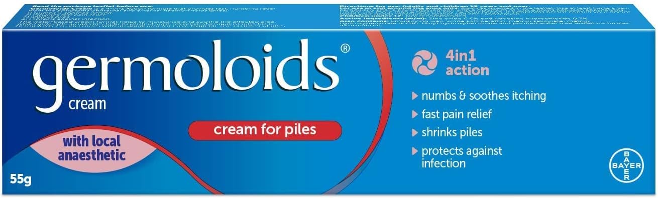 Germoloids Haemorrhoid Cream, Piles Treatment with Anaesthetic to Numb the Pain & Itch, 55 g, Pack of 1, (Packing may vary).