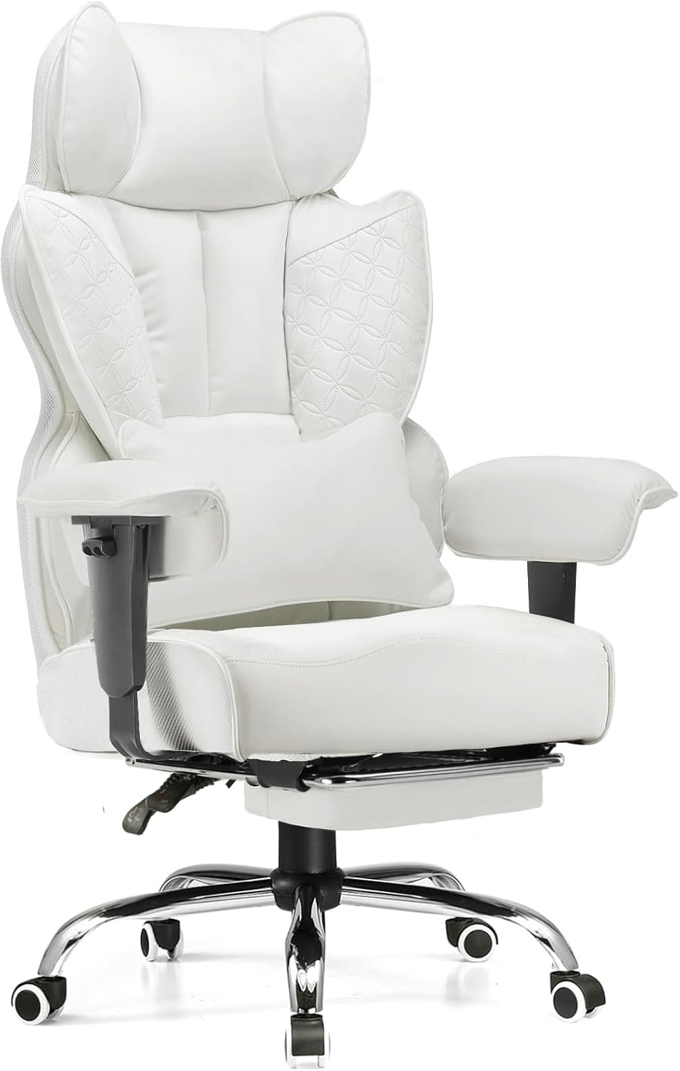 GTPLAYER Big and Tall Gaming Chair 400lbs Heavy Duty Office Chair with Foot Rest & Ergonomic Pocket Spring Lumbar Support, High Back Executive Computer Desk Chair for Lower Back Pain Relief, White