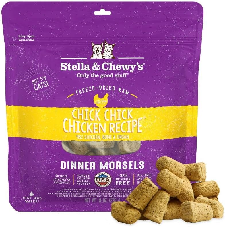 Stella & Chewy's Freeze-Dried Raw Cat Dinner Morsels - Premium Chicken Recipe with 98% Cage-Free Meat & Organs - Natural Grain-Free Cat & Kitten Food - Made in USA - 8 oz
