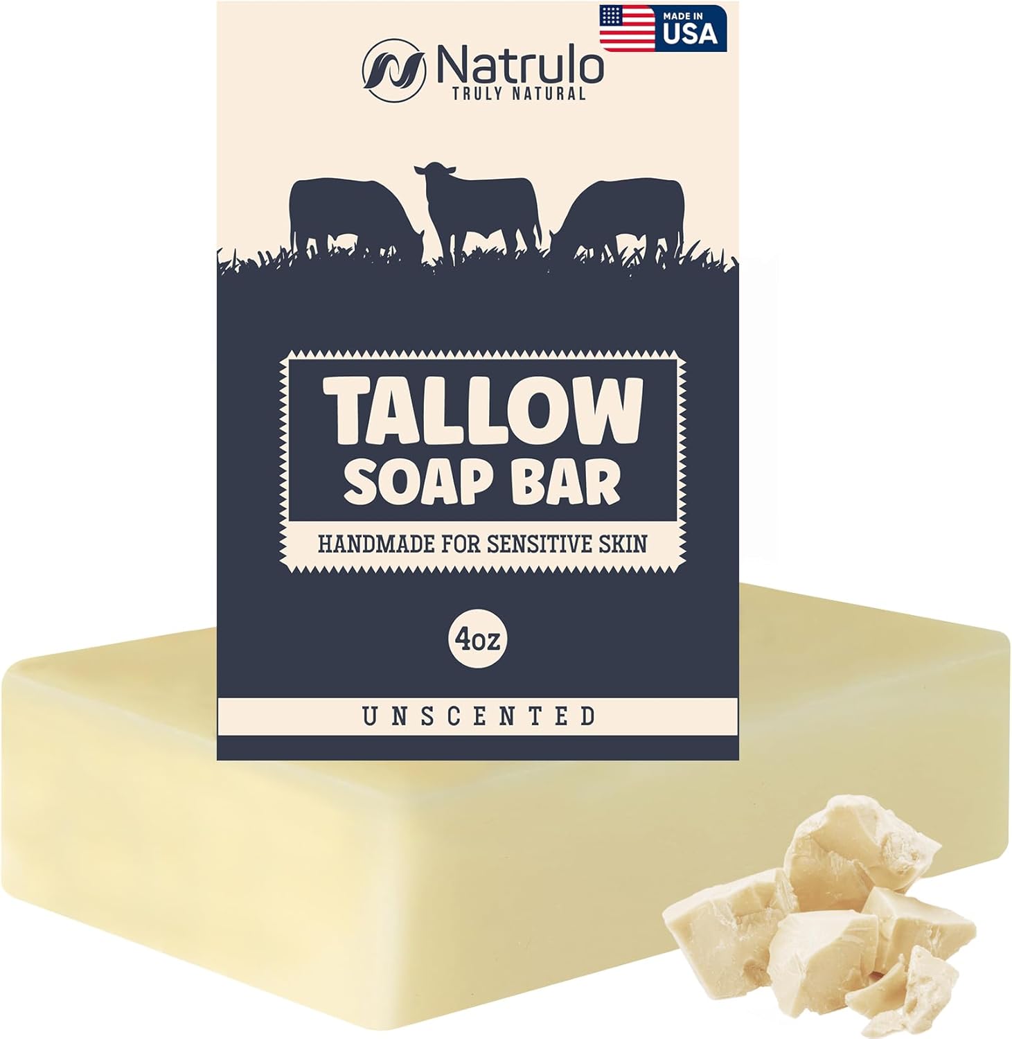 Natrulo - Beef Sebum Bar Soap: Cow Sebum Soap Powered With All Natural Grass Without Perfume: Moisturizing Bath Gel For Face & Body