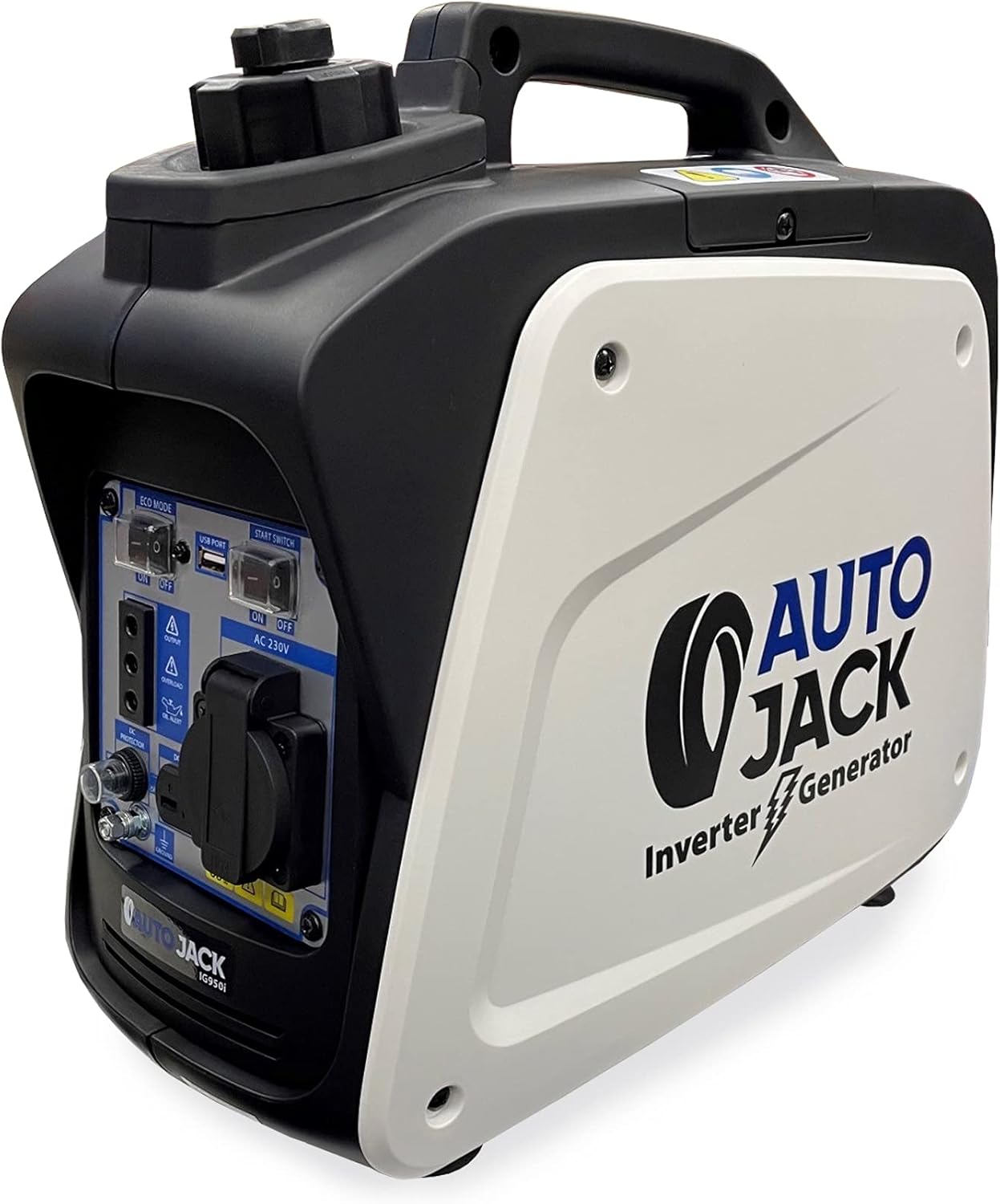 Autojack IG950i Quiet Portable Inverter Generator 800W, 4 Stroke Petrol, Eco Mode, Overload Protection, Lightweight, 58dB, USB Port, 6hr Run Time, Ideal for Camping, Outdoor Use, and Emergencies