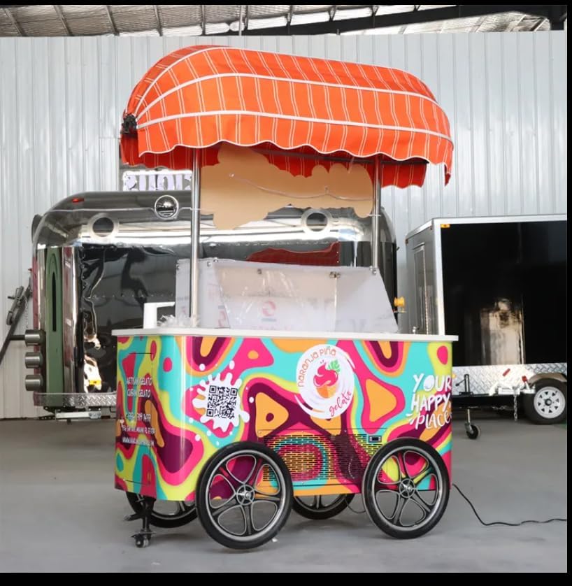 Mini Ice Cream Truck with Refrigerator, Freezer, Food Truck for Small Business, Ice Cream Cart