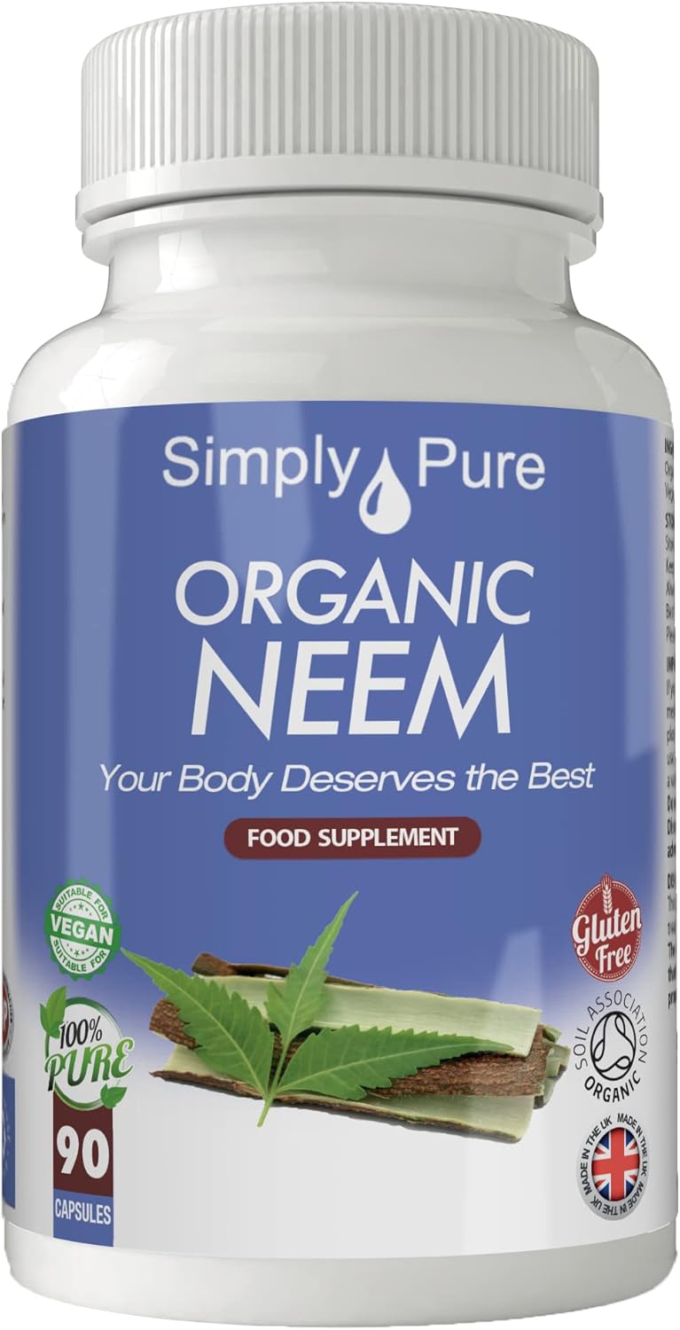 Organic Neem Capsules for Natural Detox & Oral Health | 500mg x 90 Capsules | 100% Pure Soil Association Certified | Gluten Free | GM Free | Vegan