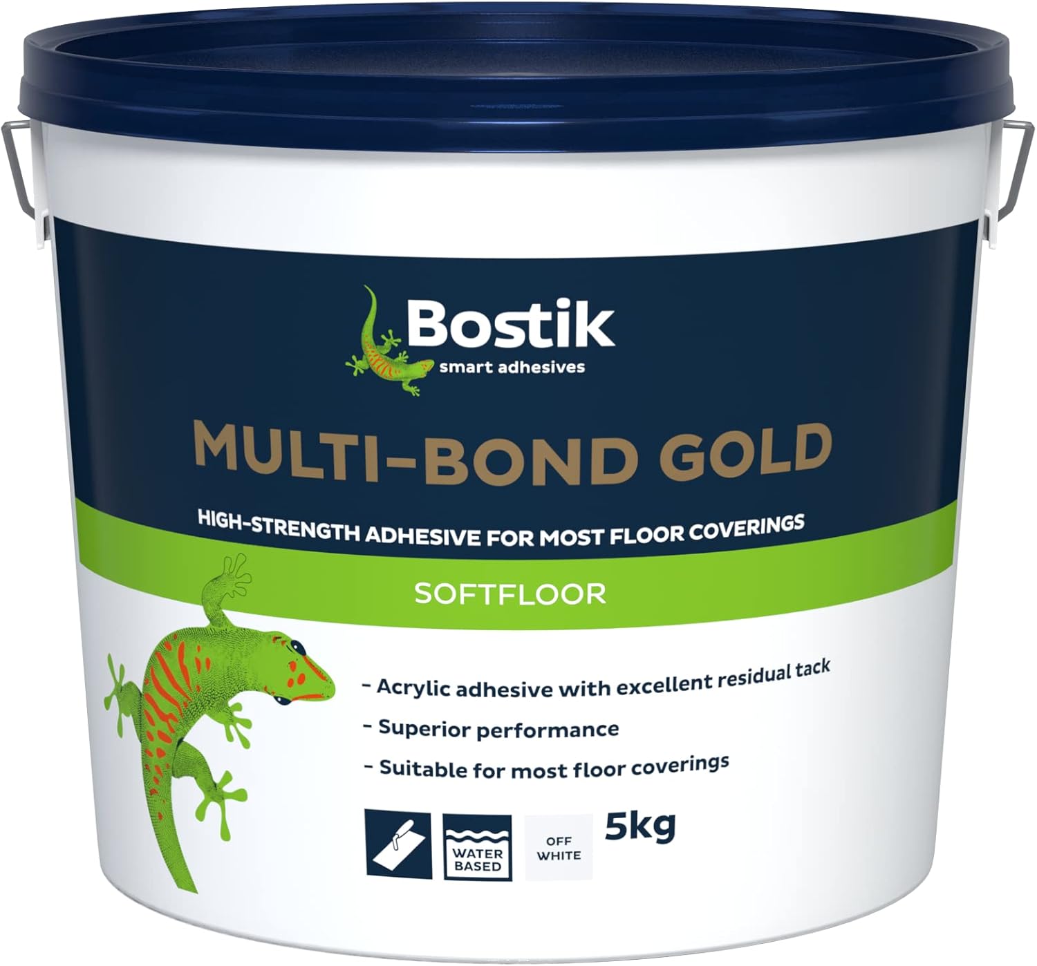 Bostik Multi-Bond Gold Flooring Adhesive, Bonds Most Floor Coverings, High Level Of Dry Film Tack, Colour: Off-White, Size: 5kg