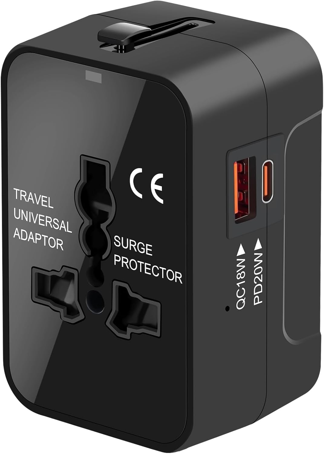 Universal Travel Adapter Worldwide, GaN Fast Charging with PD 3.0 USB-C & USB-A Quick Charge Ports, All-in-One International Power Plug Adapter Converter AC Wall Charger for Europe USA UK AUS Black