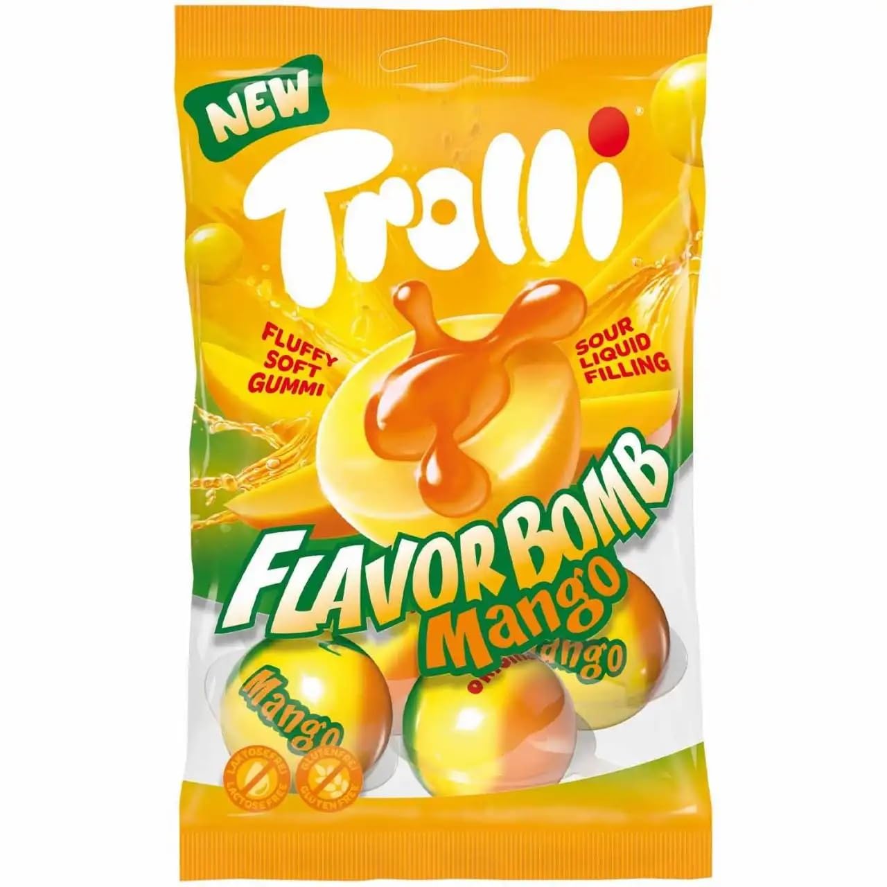 Trolli Flavorbomb Mango I Gummy Balls with Liquid Sour Mango Filling I 75g 2.6 ounce