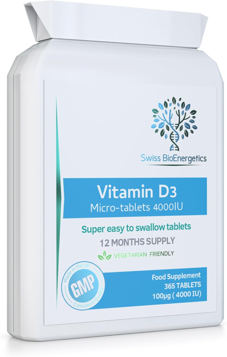 Vitamin D3 4000 IU Tablets, 1 Year Supply - 365 Easy to Swallow high Strength Micro-Tablets - Vegetarian Vitamin D Supplement to Boost The Immune System and Support Bone Health - Made in The UK