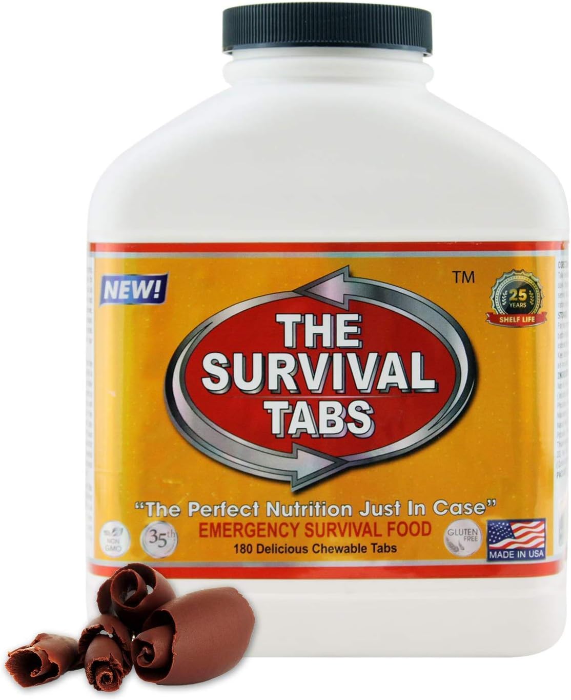 Survival Tabs 15-Day 180 Tabs Emergency Food Ration Survival MREs Food Replacement for Outdoor Activities Disaster Preparedness Gluten Free and Non-GMO 25 Years Shelf Life Long Term - Chocolate Flavor