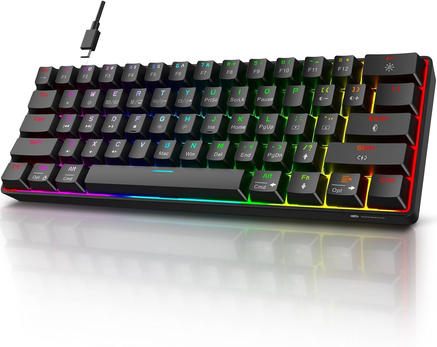 KOORUI Gaming Keyboard 60 Percent, Wired Ultra-Compact Mechanical Keyboard 61 Keys,26 RGB Backlit with Blue Switch Mini Keyboards for Windows MacOS Linux-Easy to Carry On Trip