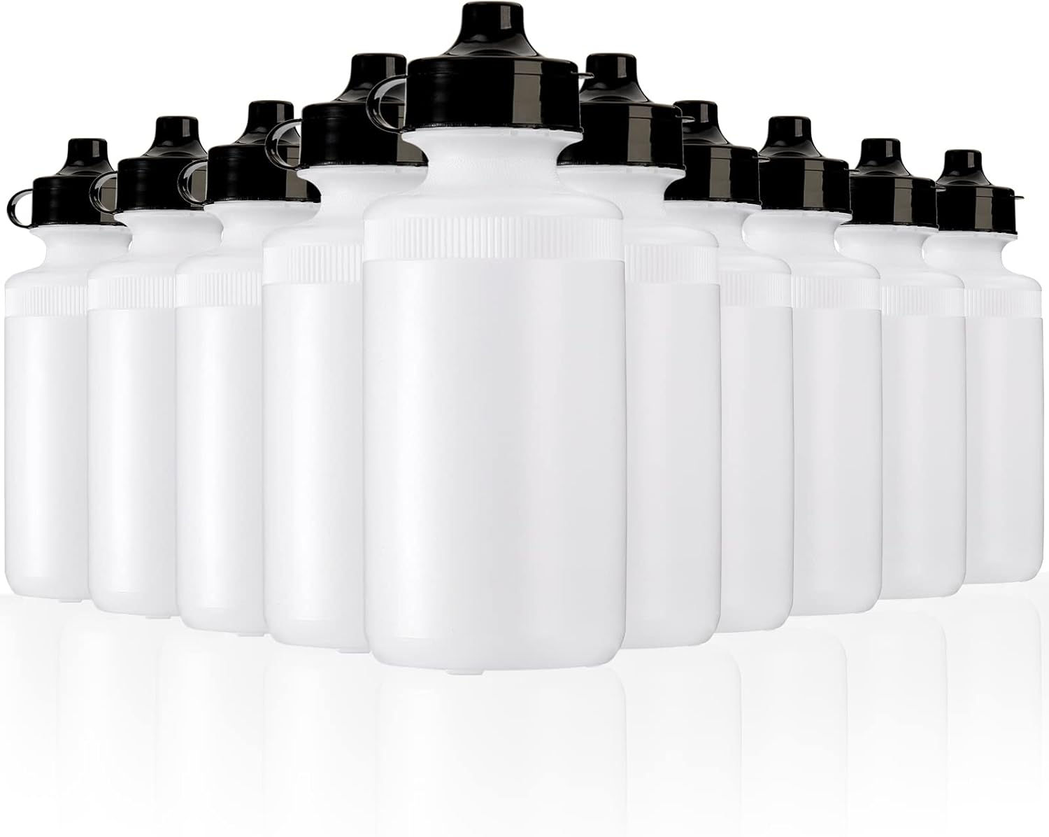 SOUJOY 10 Pack Sports Water Bottle, 21oz Plastic Squeeze Bottle with Easy Open Push/Pull Cap, BPA Free Reusable Team Water Bottle for Fitness, Gifts