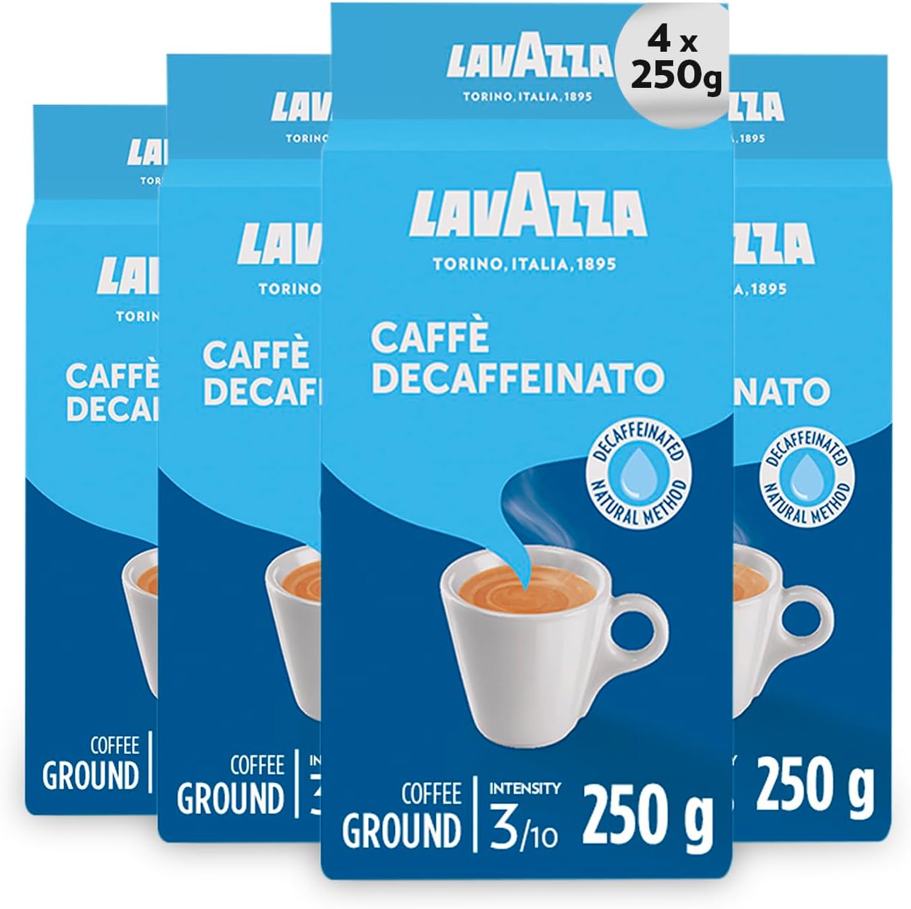 Lavazza Dek Decaffeinated Natural Method Ground Coffee 250g (Pack of 4)