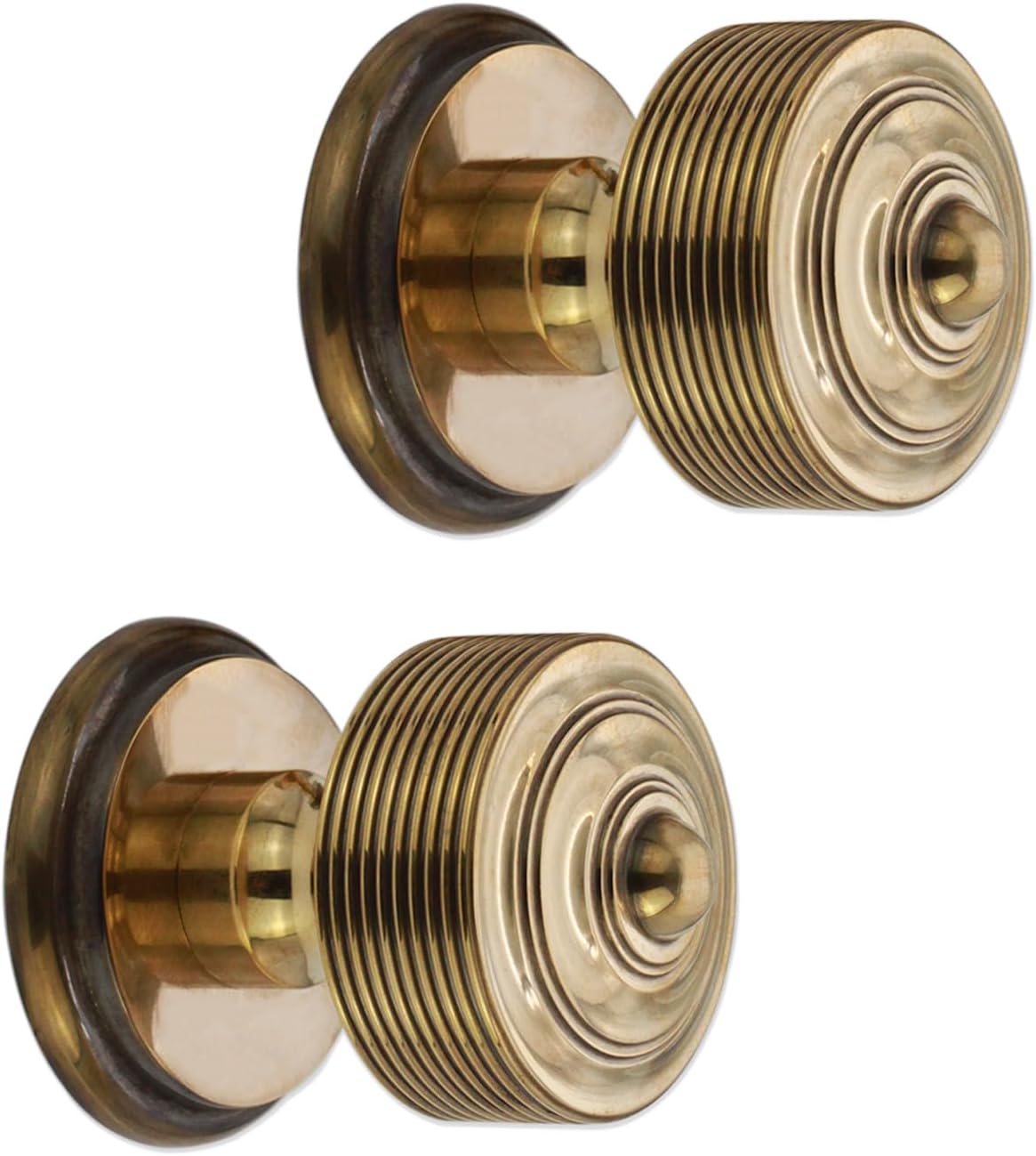 Infinity Decor Reeded Round Mortice Solid Brass Door Knobs Pull Handles Set 55mm in Aged Brass Finish for Interior & Exterior Doors