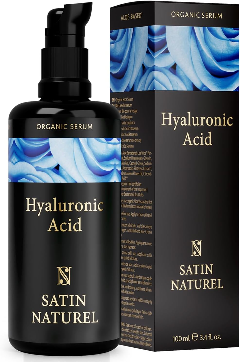 Satin Naturel Hyaluronic Acid Serum for Face 100ml, Face Skincare for a Rejuvenated Skin - Collagen Serum with Organic Aloe Vera for Sensitive Skin - Vegan Skin Care