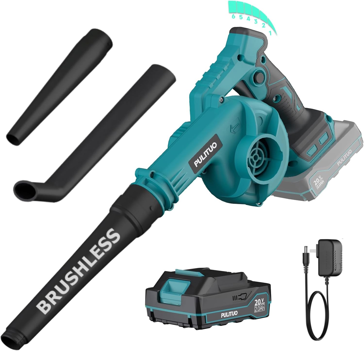 Leaf Blower Cordless, Powerful Brushless Leaf Blower 230 km/h, 6 Speeds Lightweight Garden Blowers with Battery and Charger for Leaves, Dust, Home, Patios, Driveway