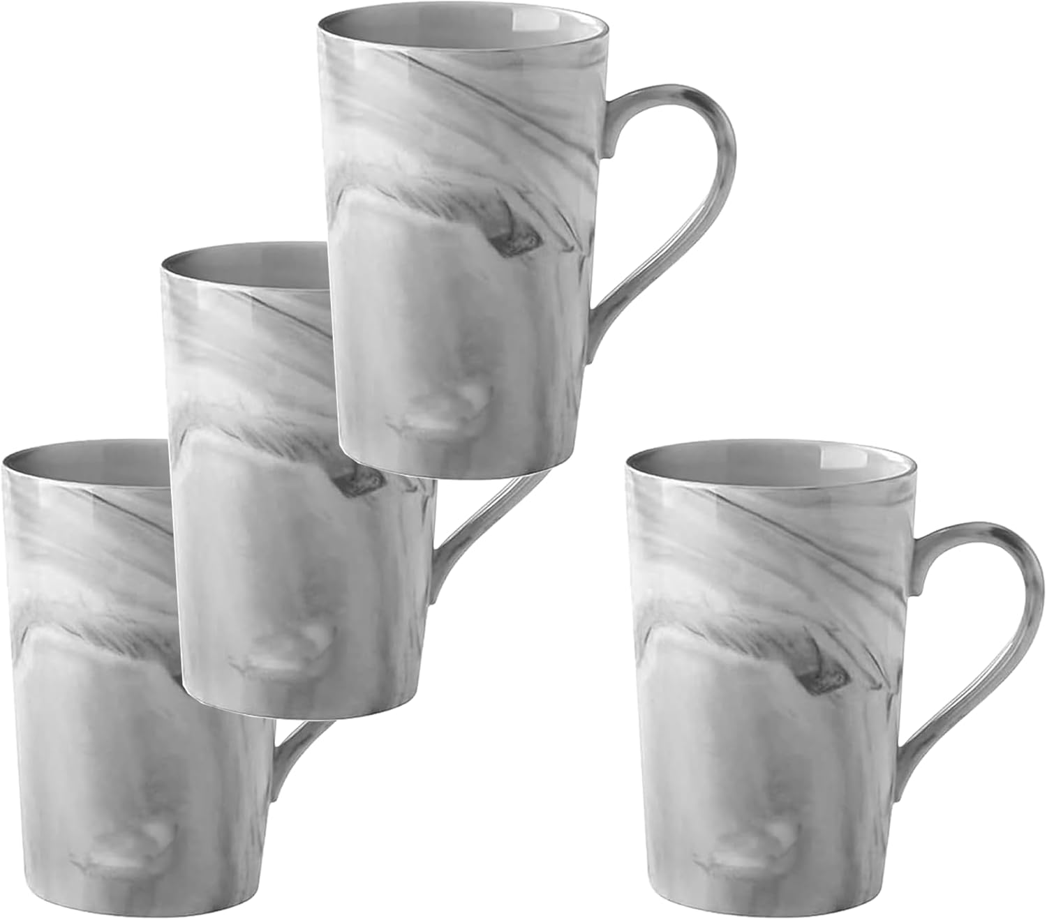 Hylruu 350ml Unique Coffee Mugs, Marble Ceramic Cup for Home and Office, Microwave Dishwasher Safe, Set of 4 Gray