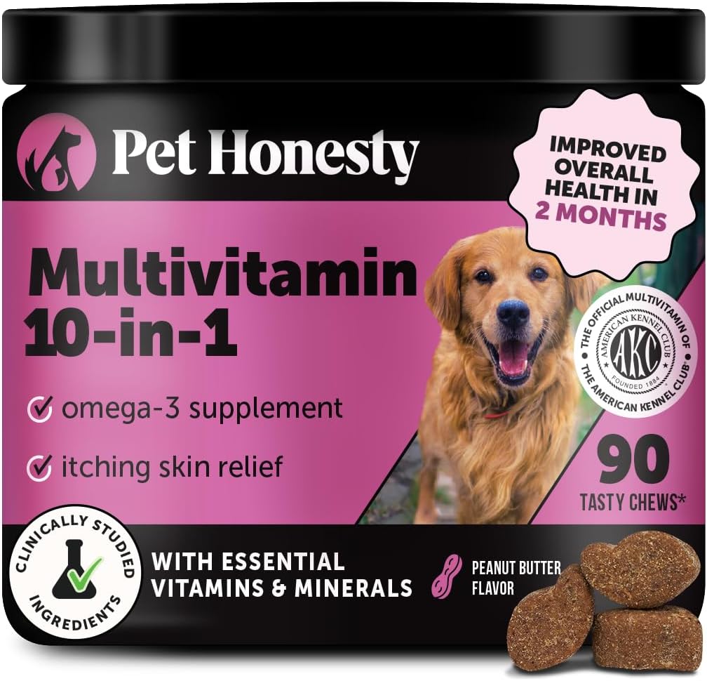 Multivitamin Dog Supplement, Glucosamine chondroitin for Dogs, Probiotics, Omega Fish Oil, Dog Supplements & Vitamins, Vitamins for Skin and Coat Allergies, (Peanut Butter 90 ct)