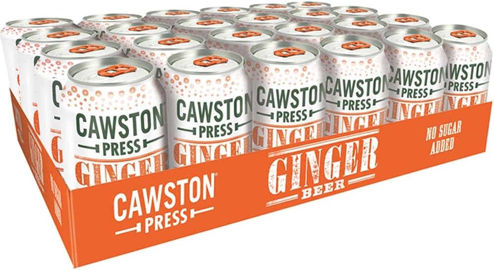 Cawston Press Fizzy Ginger Beer Fizzy Drink Blended with Sparkling Water and Pressed Apple Juice (330ml x 24 cans) Gluten Free - Vegan - No Added Sugar