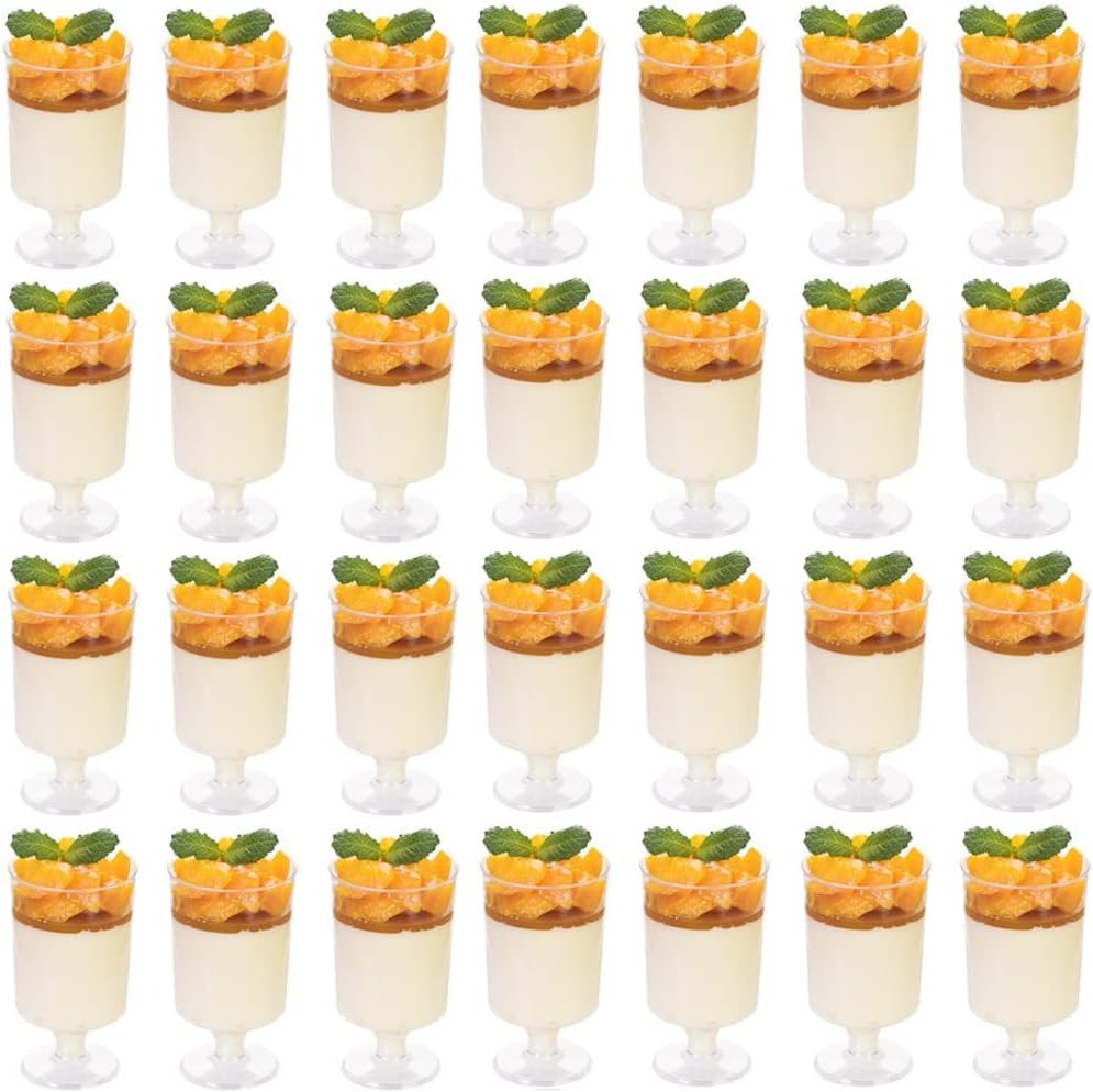KAHEIGN 60Pcs Mini Dessert Cups, 100ml Plastic Round Dessert Cups Clear Parfait Appetizer Cup Reusable Serving Bowl for Dessert Pudding Mousse Party (8.5 x 5cm)