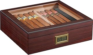 Flauno Cigar Humidor, Spanish Cedar Wood Humidor with Accurate Digital Hygrometer, Humidifier, Divider, Handcrafted Cigar Humidor Box Holds 40-60 Cigars, Gift for Cigar Lovers