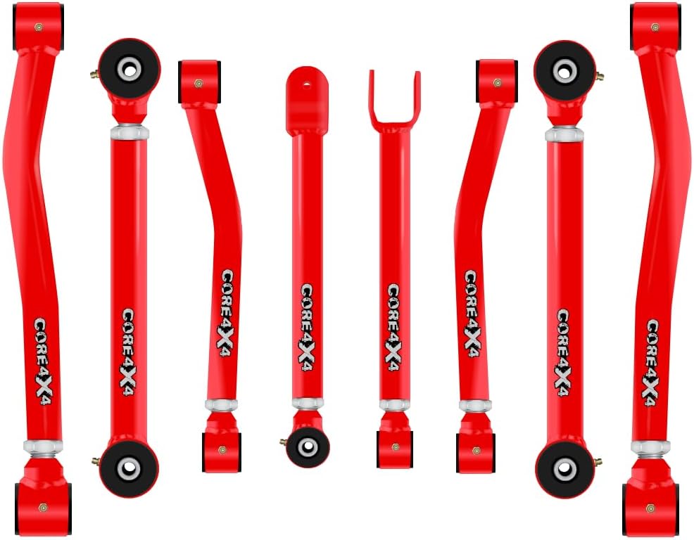 CORE 4X4-8pc Cruise Series Adjustable Control Arm Kit - Compatible with Jeep Wrangler JK/JKU 07-18 (Red)