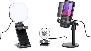Live Streaming Kit- Perfect for Streaming Video Games on Twitch, YouTube, Podcasts and Working from Home. includes 1920x1080p Webcam, Professional USB Microphone, and One LED Multi-Color Light