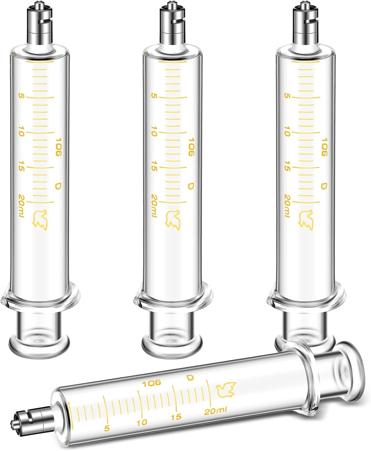 TrelaCo 4 Pack 20 ml Reusable Glass Syringe with No Needle