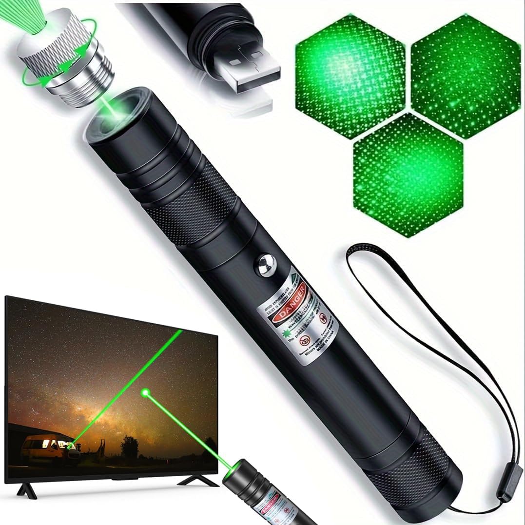 Green Laser Pointer High Power Pen - Long Range Rechargeable Laser Beam, USB Charging for Hiking, Presentations & Outdoor Use (Professional-Grade Green Light)