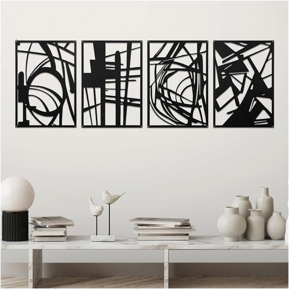 NUODWELL 4 Pcs Abstract Black Metal Wall Decor, Modern Minimalist Wall Art Decor Silhouette, Iron Wall Sculpture for Living Room Bedroom Bathroom Office (Style 1)