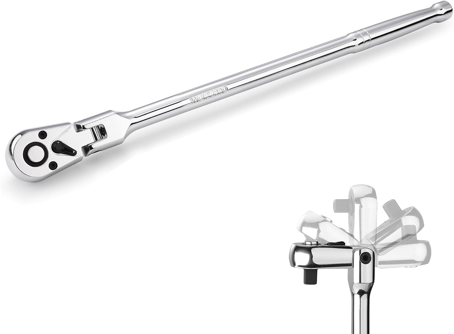 WORKPRO 1/4 inch Drive Extra Long Flex Head Ratchet, 12 Inch Long
