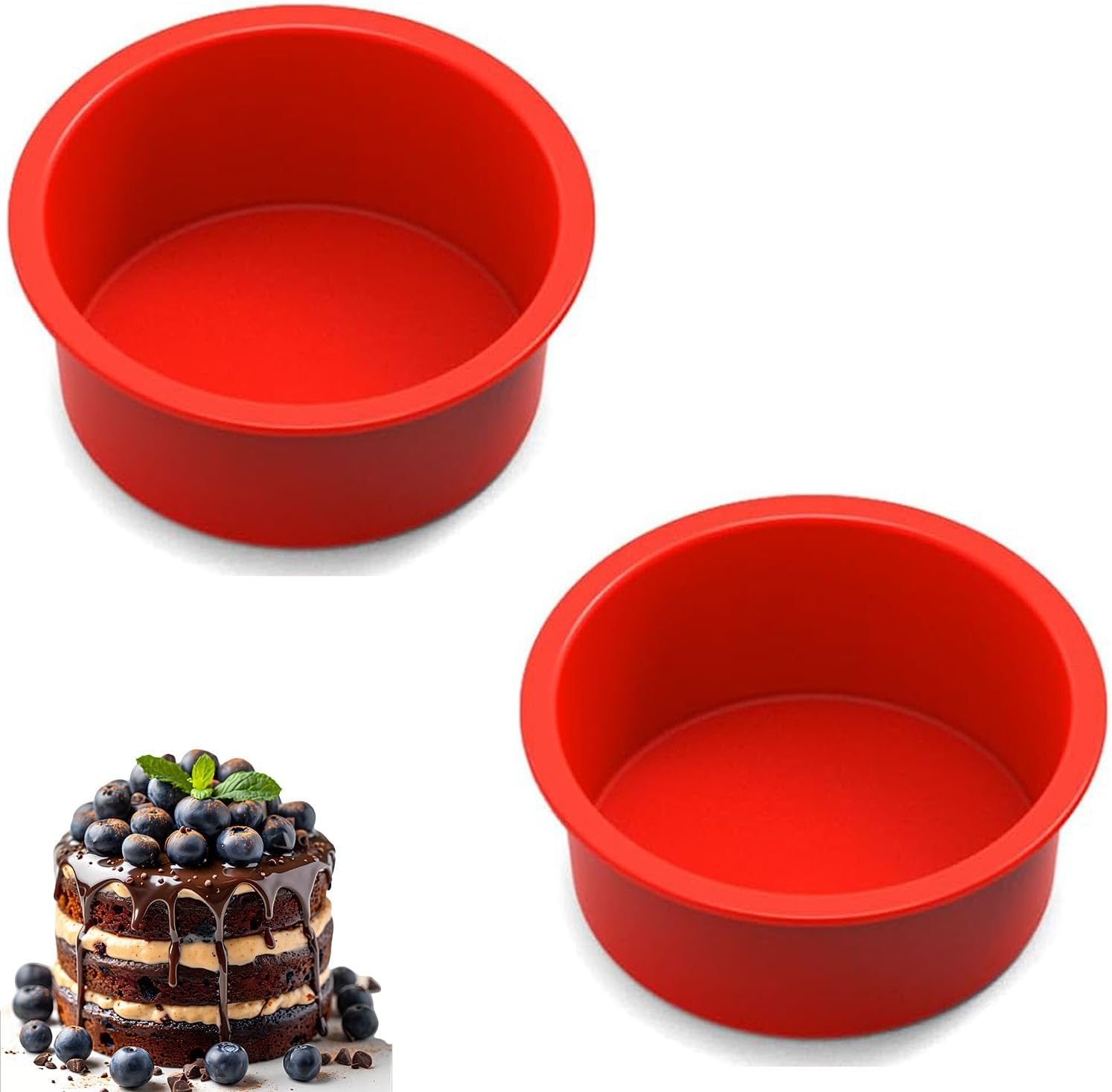 2 PCS 6 Inch Silicone Cake Tins for Baking, Bread and Loaf Tins, Silicone Cake Moulds for Baking Layer Cake, Cheesecake Muffins Puddings Bread,Non-Stick Quick Release Heat Resistant Loaf Pans for Oven