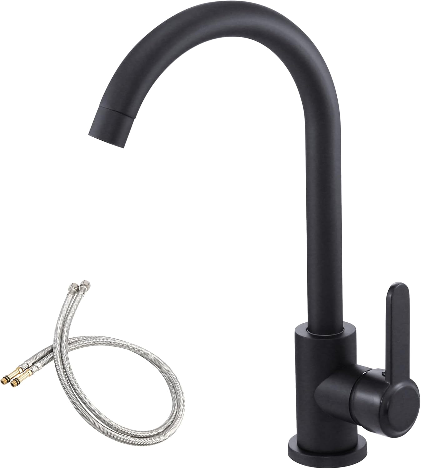 High Arc Bar Sink Faucet Black Single Hole Kitchen Sink Faucet Single-Handle RV Faucet Prep Sink Tap with 360º Swivel Spout Kitchen Mixer Tap with 24Inch Water Supply Lines